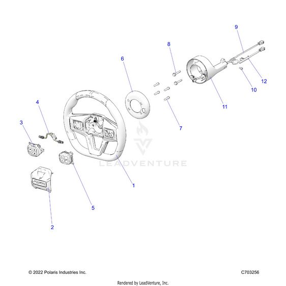 An Image of a Genuine Polaris Parts Schematic Diagram showing the schematic - STEERING: WHEEL - 2024 POLARIS RZR PRO R ULTIMATE