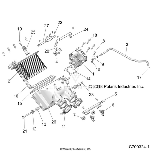 An Image of a Genuine Polaris Parts Schematic Diagram showing the schematic - ENGINE: AIR INTAKE MANIFOLD - 2020 POLARIS RZR XP 4 TURBO