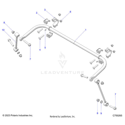An Image of a Genuine Polaris Parts Schematic Diagram showing the schematic - SUSPENSION: REAR STABILIZER BAR - 2025 POLARIS RZR PRO S PREMIUM