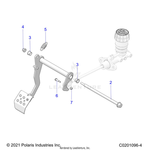 An Image of a Genuine Polaris Parts Schematic Diagram showing the schematic - BRAKES: PEDAL AND MASTER CYLINDER MOUNTING - 2022 POLARIS RZR 200