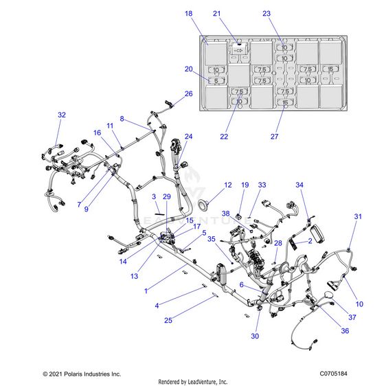 An Image of a Genuine Polaris Parts Schematic Diagram showing the schematic - ELECTRICAL: WIRE HARNESS CHASSIS - 2022 POLARIS RZR TURBO R ULTIMATE