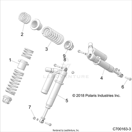 An Image of a Genuine Polaris Parts Schematic Diagram showing the schematic - SUSPENSION: FRONT SHOCK MOUNTING - 2019 POLARIS RZR XP TURBO S VELOCITY