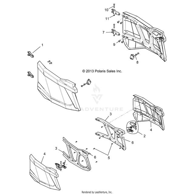 An Image of a Genuine Polaris Parts Schematic Diagram showing the schematic - BODY: DOORS REAR - 2015 POLARIS RZR XP 4 1000