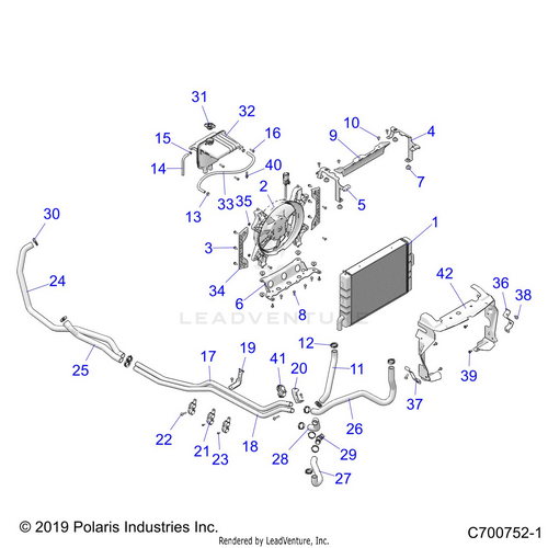 An Image of a Genuine Polaris Parts Schematic Diagram showing the schematic - ENGINE: COOLING SYSTEM - 2020 POLARIS RZR TURBO S VELOCITY