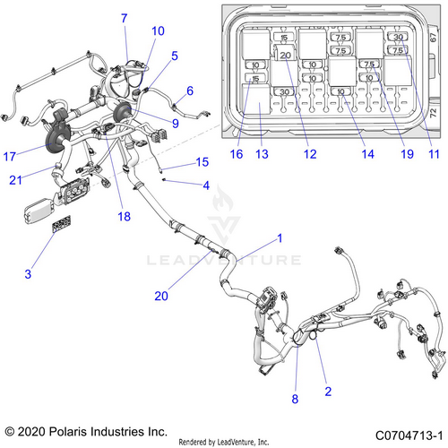 An Image of a Genuine Polaris Parts Schematic Diagram showing the schematic - ELECTRICAL: WIRE HARNESS - 2022 POLARIS RZR 900 TRAIL ULTIMATE