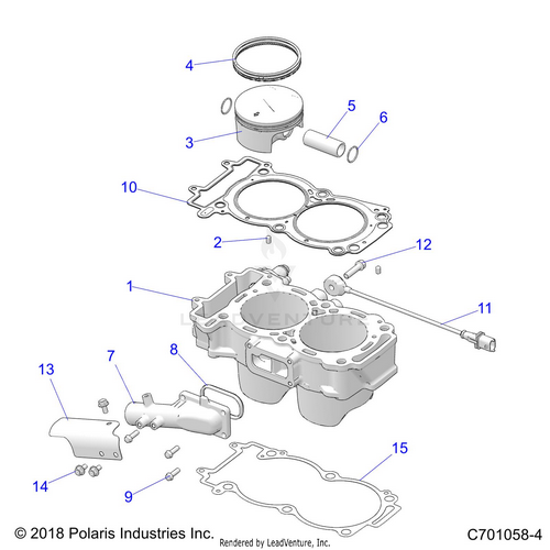 An Image of a Genuine Polaris Parts Schematic Diagram showing the schematic - ENGINE: CYLINDER AND PISTON - 2020 POLARIS RZR TURBO S 4