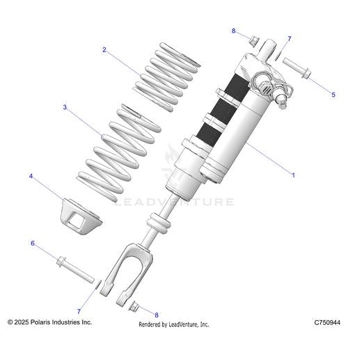 An Image of a Genuine Polaris Parts Schematic Diagram showing the schematic - SUSPENSION: FRONT SHOCK MOUNTING - 2026 POLARIS RZR PRO R 4 ULTIMATE