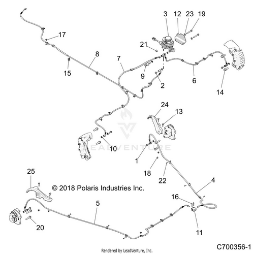 An Image of a Genuine Polaris Parts Schematic Diagram showing the schematic - BRAKES: BRAKE LINES AND MASTER CYLINDER - 2019 POLARIS RZR XP 4 TURBO S VELOCITY