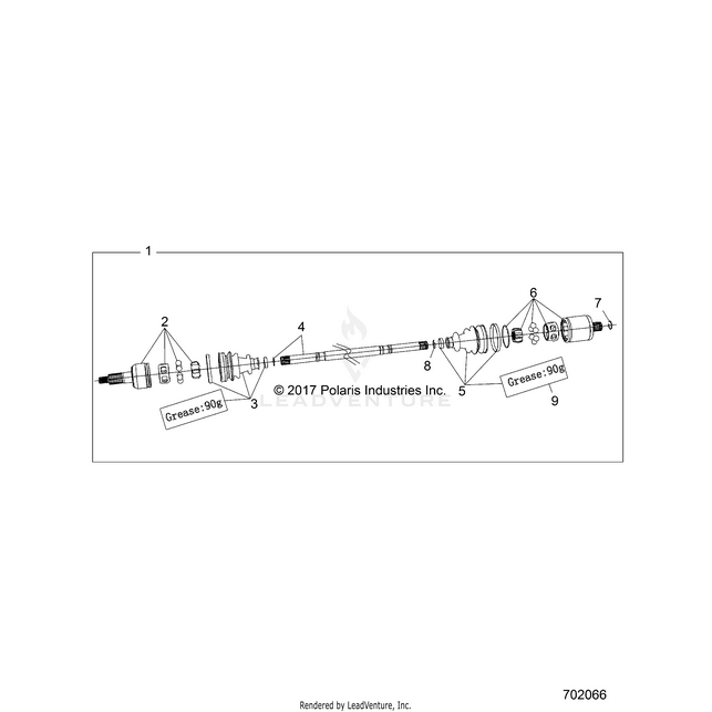 An Image of a Genuine Polaris Parts Schematic Diagram showing the schematic - DRIVE TRAIN: HALF SHAFT REAR - 2021 POLARIS RZR S 4 1000