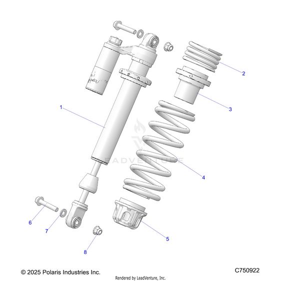 An Image of a Genuine Polaris Parts Schematic Diagram showing the schematic - SUSPENSION: FRONT SHOCK MOUNTING - 2026 POLARIS RZR XP 4 1000 ULTIMATE
