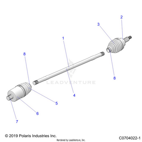 An Image of a Genuine Polaris Parts Schematic Diagram showing the schematic - DRIVE TRAIN: HALF SHAFT FRONT - 2021 POLARIS RZR TURBO S 4
