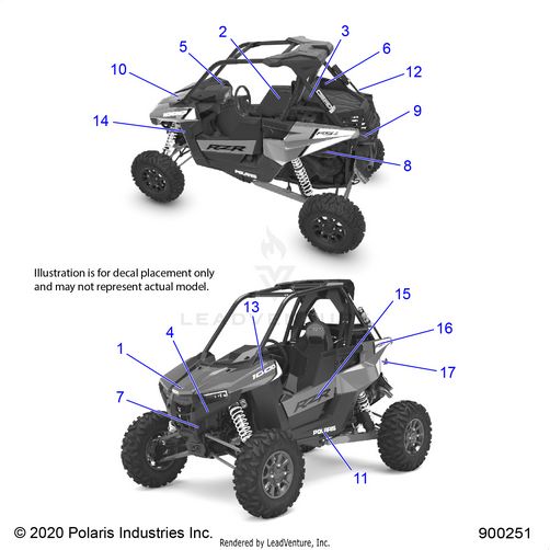 An Image of a Genuine Polaris Parts Schematic Diagram showing the schematic - BODY: DECALS - 2022 POLARIS RZR RS1 EPS