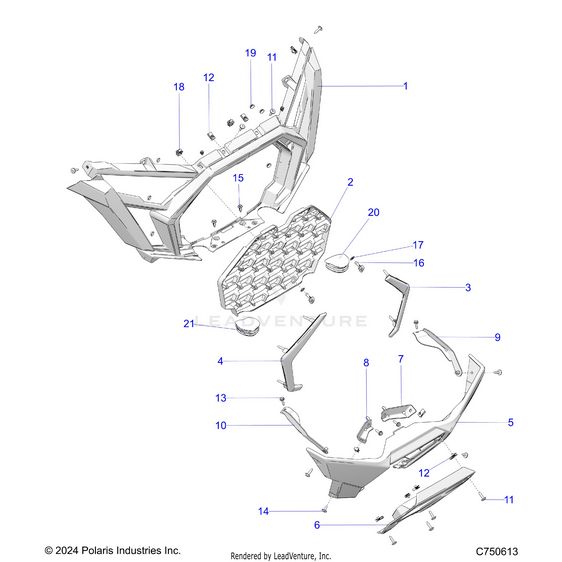An Image of a Genuine Polaris Parts Schematic Diagram showing the schematic - BODY: FRONT BUMPER - 2025 POLARIS RZR PRO XP 4 SPORT