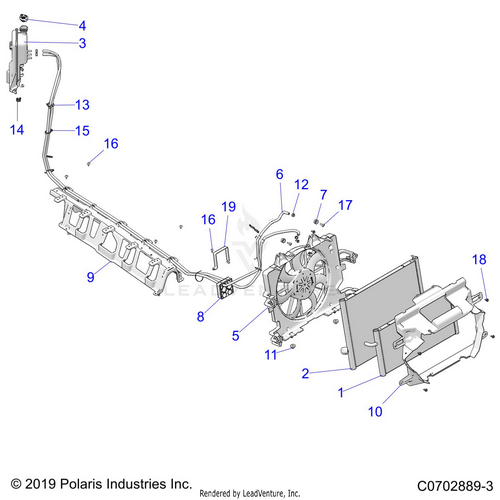 An Image of a Genuine Polaris Parts Schematic Diagram showing the schematic - ENGINE: COOLING RADIATOR - 2021 POLARIS RZR PRO XP PREMIUM
