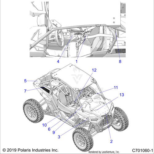 An Image of a Genuine Polaris Parts Schematic Diagram showing the schematic - BODY: DECALS COMMON - 2020 POLARIS RZR TURBO S VELOCITY
