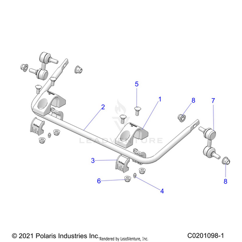 An Image of a Genuine Polaris Parts Schematic Diagram showing the schematic - SUSPENSION: REAR STABILIZER BAR - 2026 POLARIS RZR 200 MD