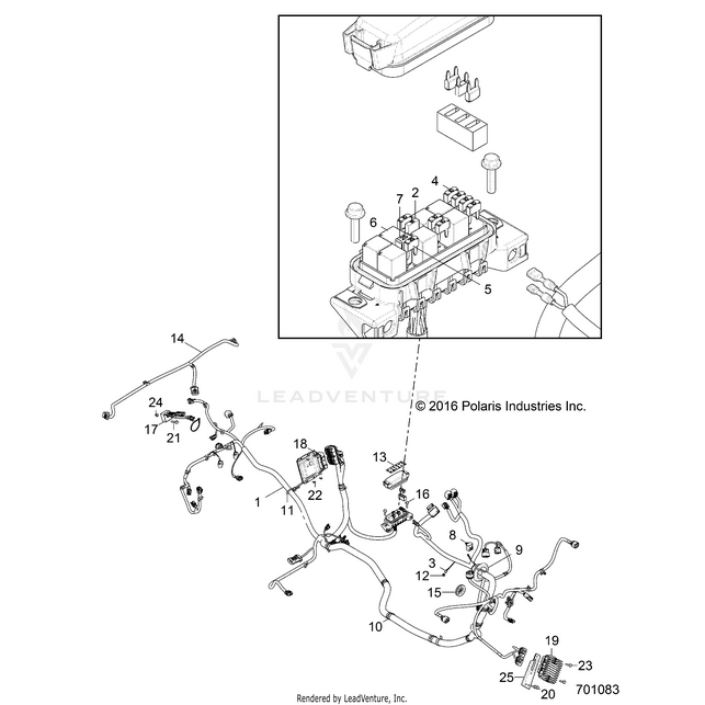 An Image of a Genuine Polaris Parts Schematic Diagram showing the schematic - ELECTRICAL: WIRE HARNESS - 2017 POLARIS RZR 900/900 EPS