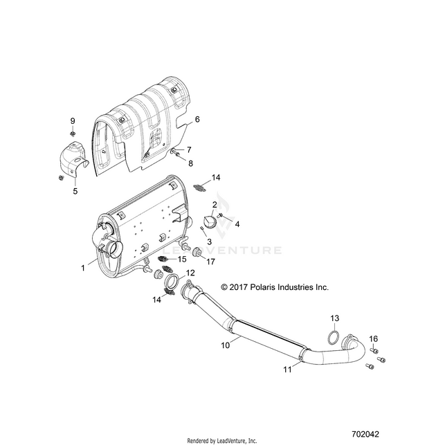 An Image of a Genuine Polaris Parts Schematic Diagram showing the schematic - ENGINE: EXHAUST SYSTEM - 2018 POLARIS RZR 570 EPS