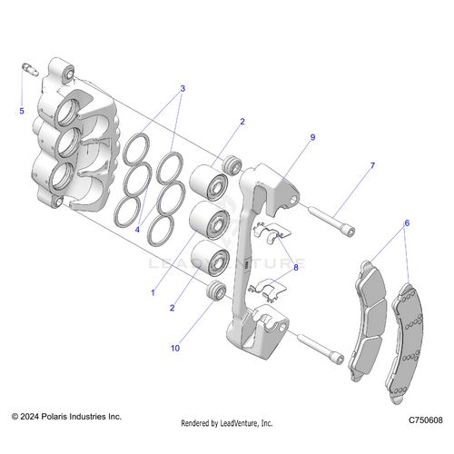 An Image of a Genuine Polaris Parts Schematic Diagram showing the schematic - BRAKES: CALIPER FRONT - 2025 POLARIS RZR PRO R FACTORY ARMORED LE ULTIMATE
