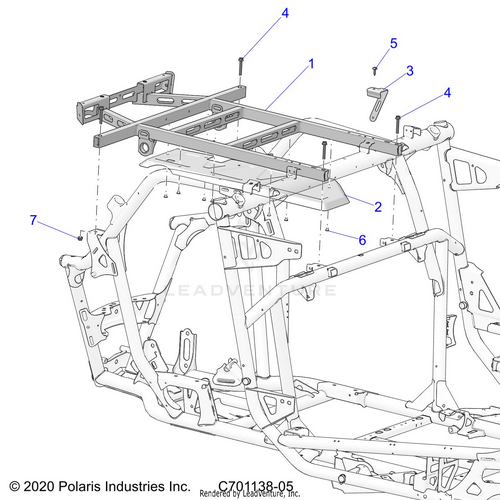 An Image of a Genuine Polaris Parts Schematic Diagram showing the schematic - CHASSIS: CARGO BOX MOUNTING - 2023 POLARIS RZR PRO R SPORT/PREMIUM