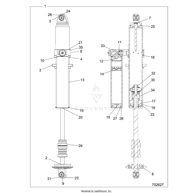 An Image of a Genuine Polaris Parts Schematic Diagram showing the schematic - SUSPENSION: REAR SHOCK - 2019 POLARIS RZR XP TURBO S VELOCITY