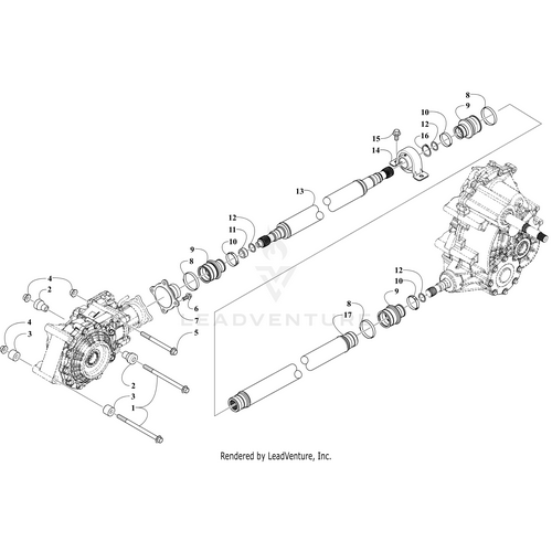Exploded diagram of a mechanical assembly showing gears, shafts, bearings, and OEM Arctic Cat parts like the Spacer by Arctic Cat in numbered sequence for easy identification.