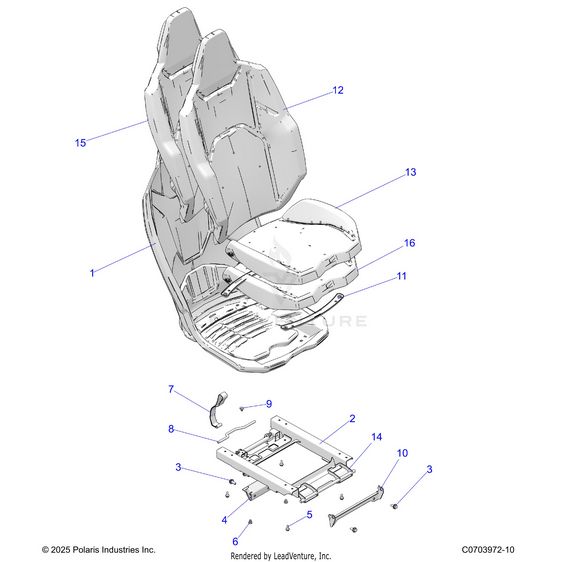 An Image of a Genuine Polaris Parts Schematic Diagram showing the schematic - BODY: SEAT ASM. REAR - 2025 POLARIS RZR XP 4 1000 PREMIUM