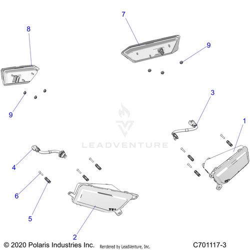 An Image of a Genuine Polaris Parts Schematic Diagram showing the schematic - ELECTRICAL: HEADLIGHTS AND TAILLIGHTS - 2021 POLARIS RZR S 4 1000
