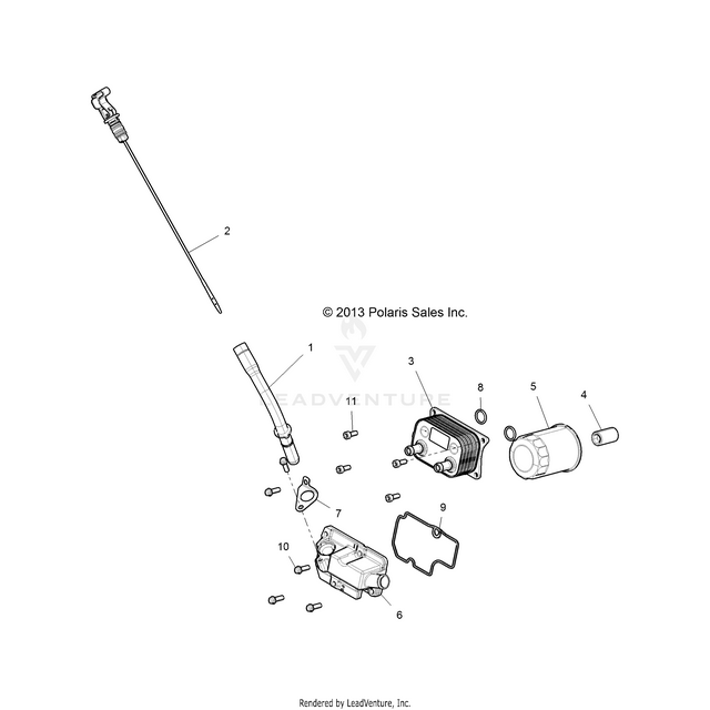 An Image of a Genuine Polaris Parts Schematic Diagram showing the schematic - ENGINE: DIPSTICK AND OIL FILTER - 2017 POLARIS RZR XP 4 1000