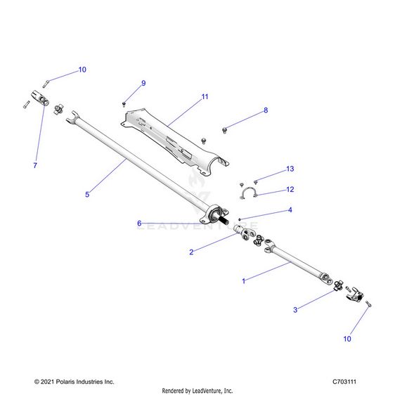 An Image of a Genuine Polaris Parts Schematic Diagram showing the schematic - DRIVE TRAIN: PROP SHAFT - 2024 POLARIS RZR XP 4 1000 SPORT