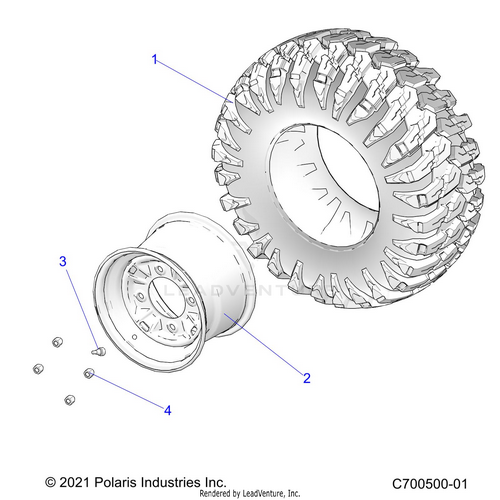 An Image of a Genuine Polaris Parts Schematic Diagram showing the schematic - WHEELS: REAR - 2022 POLARIS RZR 900 TRAIL