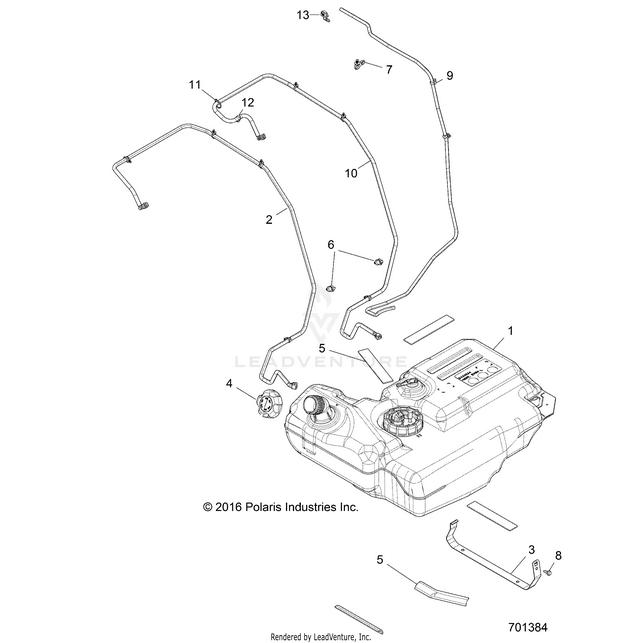 An Image of a Genuine Polaris Parts Schematic Diagram showing the schematic - BODY: FUEL TANK - 2018 POLARIS RZR XP 4 TURBO