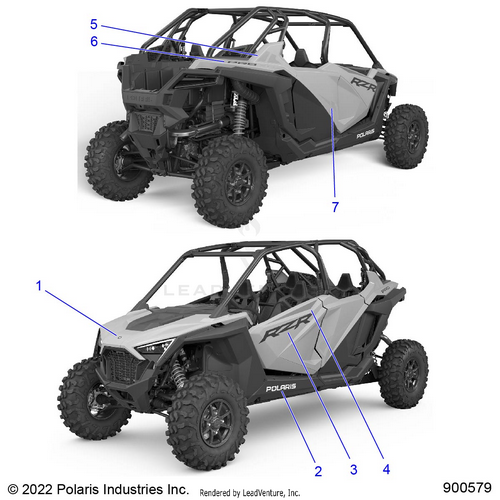 An Image of a Genuine Polaris Parts Schematic Diagram showing the schematic - BODY: DECALS GRAPHICS - 2023 POLARIS RZR PRO XP 4 SPORT