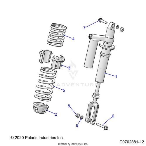 An Image of a Genuine Polaris Parts Schematic Diagram showing the schematic - SUSPENSION: FRONT SHOCK MOUNTING - 2024 POLARIS RZR PRO R 4 PREMIUM