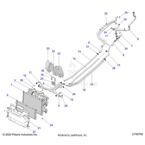 An Image of a Genuine Polaris Parts Schematic Diagram showing the schematic - ENGINE: COOLING - 2026 POLARIS RZR PRO XP ULTIMATE