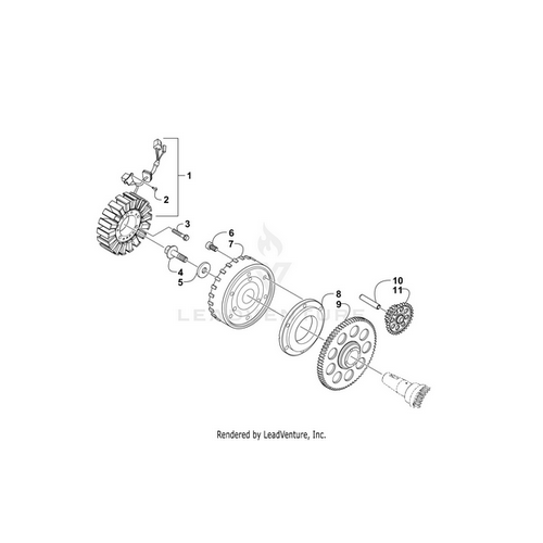 Exploded diagram of a mechanical gear assembly showing labeled parts 1–11, including gears, shafts, bolts, and the Arctic Cat Washer 10*25*4 by Arctic Cat. All components are arranged sequentially for OEM Arctic Cat parts reference.