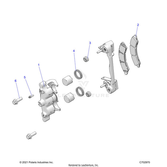 An Image of a Genuine Polaris Parts Schematic Diagram showing the schematic - BRAKES: CALIPER FRONT - 2023 POLARIS RZR TURBO R 4 PREMIUM RIDE COMMAND