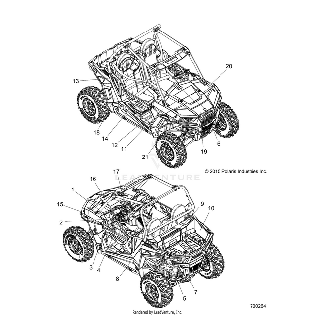 An Image of a Genuine Polaris Parts Schematic Diagram showing the schematic - BODY: DECALS - 2016 POLARIS RZR S 900