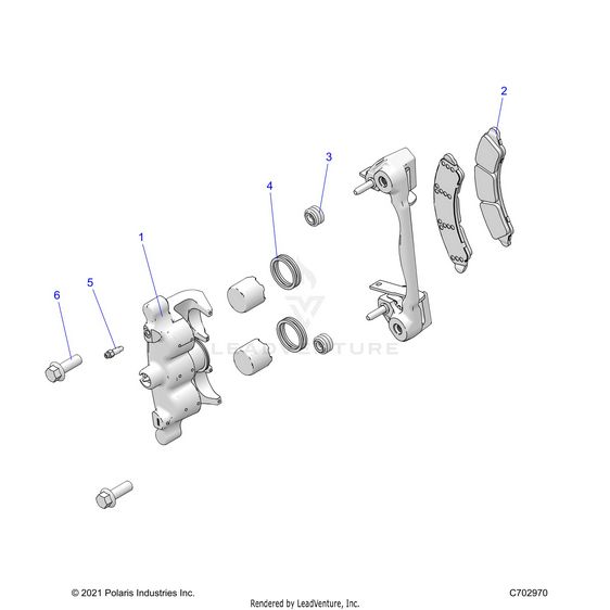 An Image of a Genuine Polaris Parts Schematic Diagram showing the schematic - BRAKES: CALIPER FRONT - 2024 POLARIS RZR TURBO R 4 PREMIUM