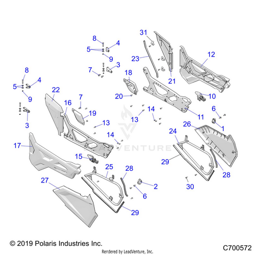 An Image of a Genuine Polaris Parts Schematic Diagram showing the schematic - BODY: DOORS - 2020 POLARIS RZR TRAIL 900
