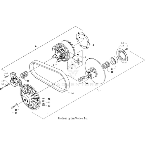 Exploded view of the Primary Clutch Assembly 7.25 (Inc. 2-11) by Arctic Cat, showing pulleys, belt, springs, and fasteners—components are separated and numbered for easy identification with genuine OEM Arctic Cat parts.