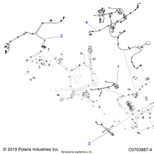 An Image of a Genuine Polaris Parts Schematic Diagram showing the schematic - ELECTRICAL: WIRE HARNESS PERIPHERAL - 2020 POLARIS RZR PRO XP