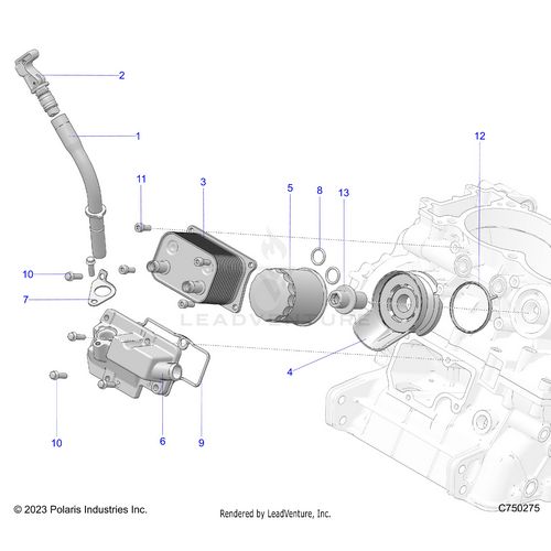 An Image of a Genuine Polaris Parts Schematic Diagram showing the schematic - ENGINE: DIPSTICK AND OIL FILTER - 2025 POLARIS RZR PRO XP PREMIUM