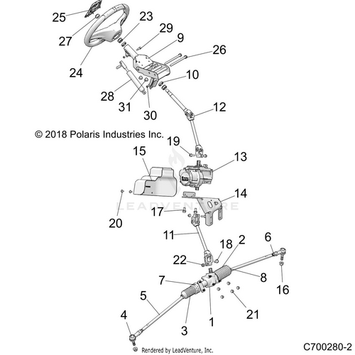 An Image of a Genuine Polaris Parts Schematic Diagram showing the schematic - STEERING: POWER STEERING ASM. - 2022 POLARIS RZR XP 4 1000 HIGH LIFTER