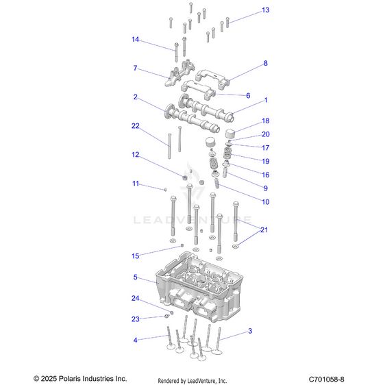 An Image of a Genuine Polaris Parts Schematic Diagram showing the schematic - ENGINE: CYLINDER HEAD AND VALVES - 2024 POLARIS RZR TRAIL S 1000 ULTIMATE