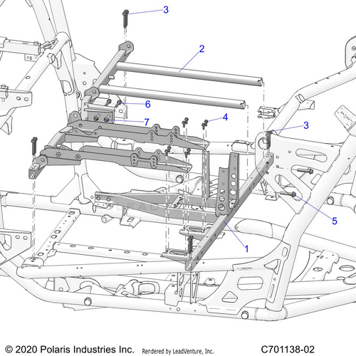 An Image of a Genuine Polaris Parts Schematic Diagram showing the schematic - CHASSIS: SEAT AND CENTER CONSOLE MOUNTING - 2022 POLARIS RZR PRO R ULTIMATE