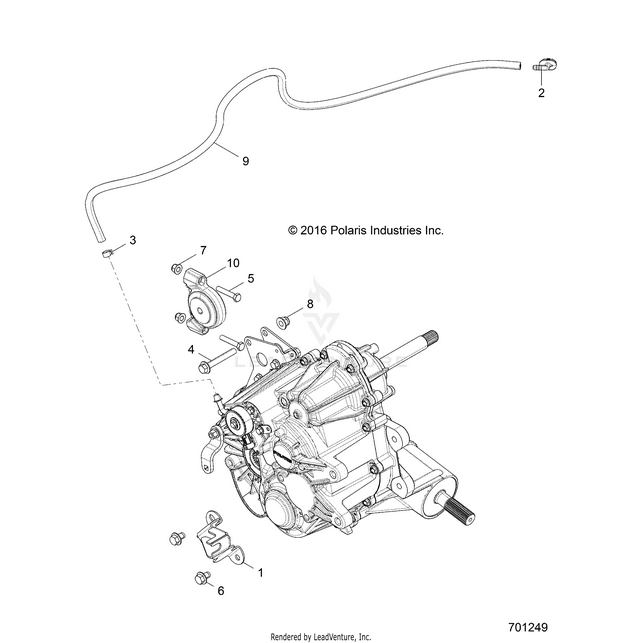 An Image of a Genuine Polaris Parts Schematic Diagram showing the schematic - DRIVE TRAIN: MAIN GEARCASE MOUNTING - 2018 POLARIS RZR 570 EPS