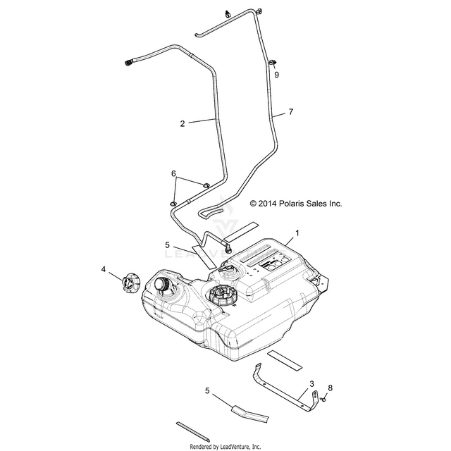 An Image of a Genuine Polaris Parts Schematic Diagram showing the schematic - BODY: FUEL TANK - 2016 POLARIS RZR XP 1000