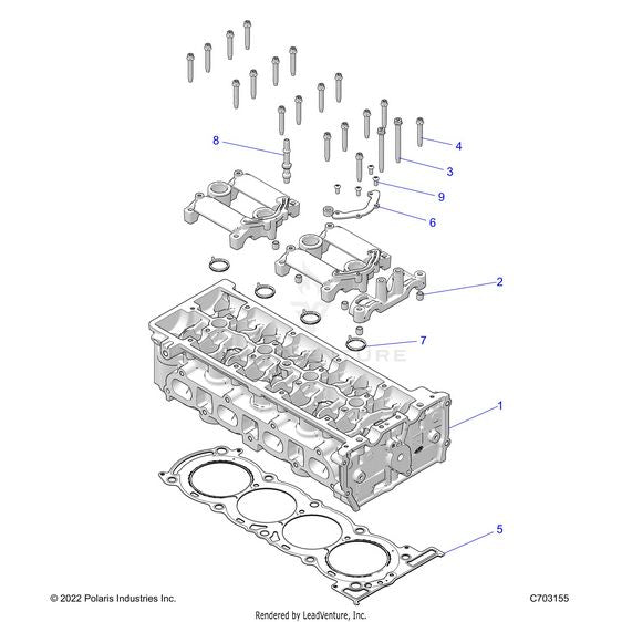 An Image of a Genuine Polaris Parts Schematic Diagram showing the schematic - ENGINE: CYLINDER HEAD - 2022 POLARIS RZR PRO R SPORT/PREMIUM