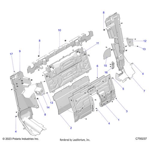 An Image of a Genuine Polaris Parts Schematic Diagram showing the schematic - BODY: REAR CLOSEOFF CENTER PANELS - 2025 POLARIS RZR PRO R SPORT